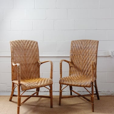 1920s French Riviera bamboo and rattan armchairs