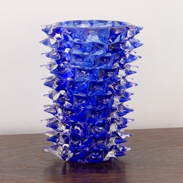 Blue Rostrato vase made of authentic Venetian artistic Murano glass, handmade Made in Italy in the style of Ercole Barovier height 27 cm 