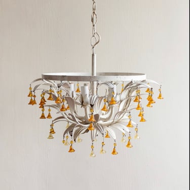 vintage Italian tole and amber tulip glass chandelier