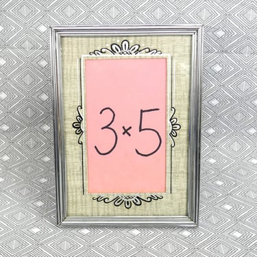 Vintage Picture Frame - Silver Tone Metal w/ Pretty Mat, Glass - Matted for 3" x 5" Photo - Tabletop - 5x7 Frame 