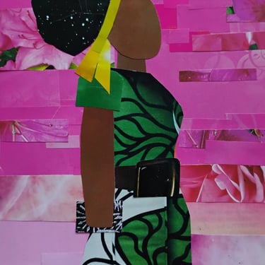 Surrounded by Pink Original African American Art Collage Woman 