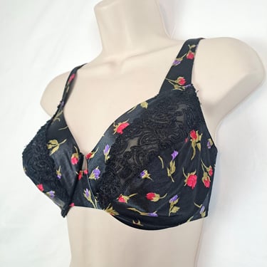 Vintage 90s Victoria's Secret Black Floral & Lace Bra 