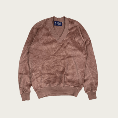 (L) Brown Terrycloth V Neck Sweatshirt