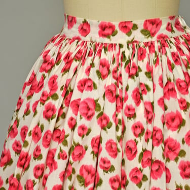 1950s pink roses cotton circle skirt XS 