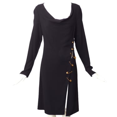 VERSACE- NWT Black Crepe Safety Pin Dress, Size 6