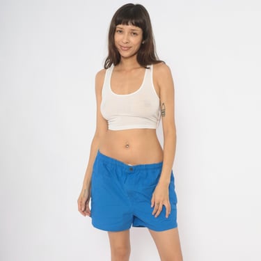 Short Athlétique Vintage Années 70/80 – Bleu Et Blanc – Taille S – Jambes Larges