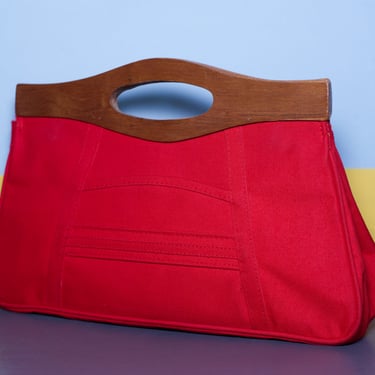 Vintage 70s/80s Red Wood Handled Handbag 