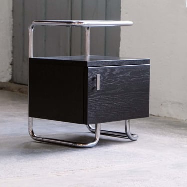 Bauhaus bedside table in black with chromed tubular steel 