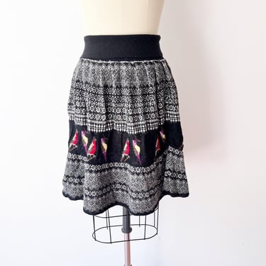 SIZE S Moth Fair Isle Sweater Skirt with Birds / Twee Anthropologie Y2K / Bird Print Stretchy Knit Skirt 