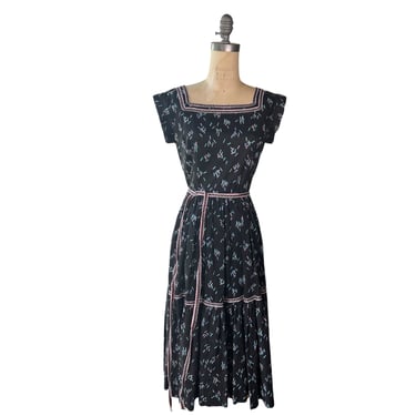 1940s Black Confetti Print Dress 