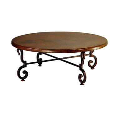 700-32-20 COFFEE TABLE, COPPER TOP AND WROUGHT IRON BASEE