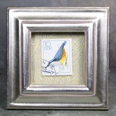 1979 East Germany Stamp with Nuthatch Bird Illustration | Framed Stamp Art | Global Vintage Decor | Authentic Stamp Mounted and Framed 