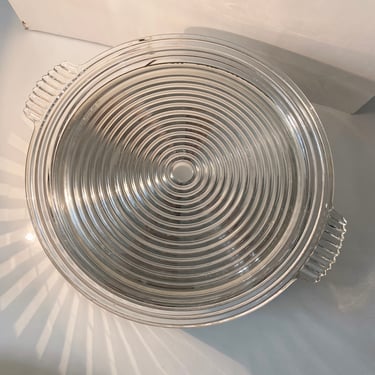 Anchor Hocking Manhattan Glassware Platter | 1940s crystal flat dish | two handles | ribbed water ripple pattern 