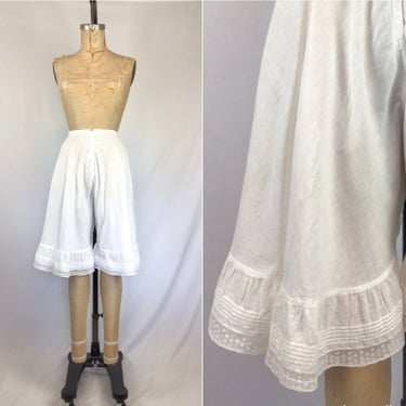 Vintage Edwardian Bloomers | Vintage white lace trimmed cotton undergarment | 1910's drawstring directorie knickers 
