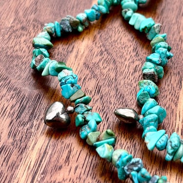 Natural Turquoise Nugget Necklace 35” Sterling Silver Vintage Native American Jewelry 