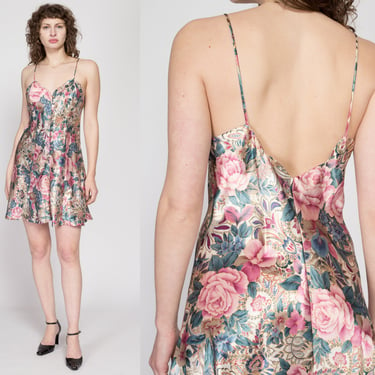 Large 90s Victoria's Secret Floral atin Slip Dress | Vintage Low Back Lingerie Mini Chemise Nightie 