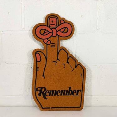 Vintage Bulletin Board Corkboard Hand Finger Remember Message Reminder Boho Retro Kitchen Office Home 1970s 1977 