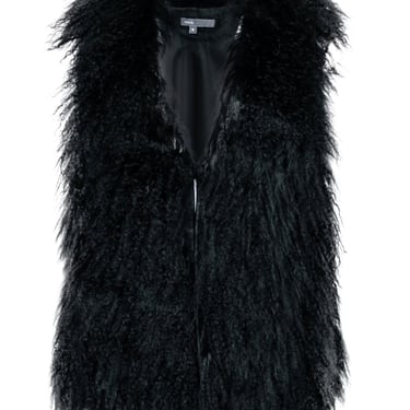 Vince - Black Leather & Fur Vest Sz M