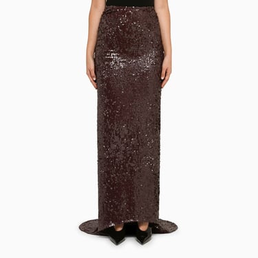 Dries Van Noten Long Skirt With Dark Brown Sequins Women