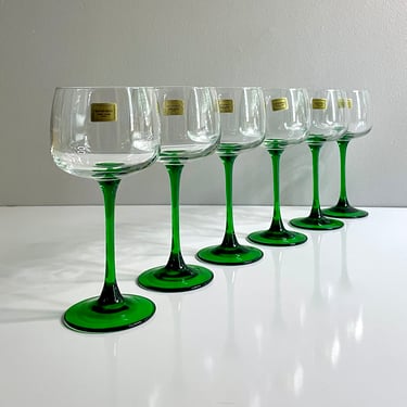 Modern Cristal D' Arques Durand Emerald Stemmed Wine Glasses - Set of 8