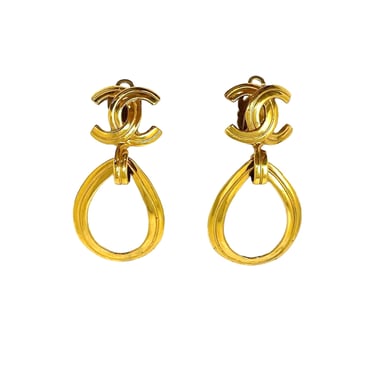 Chanel Gold Drop Logo Earrings