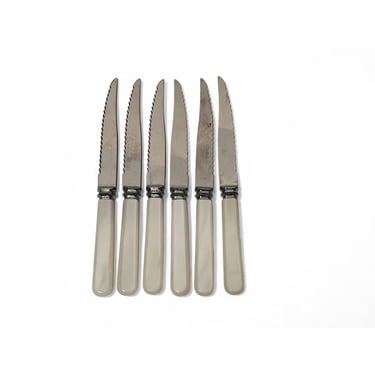 6 Vintage Sheffield England Steak Knives, Cheltenham & Co Stainless Steel Knife Set, Mid Century Cutlery, Mother of Pearl, Vintage Kitchen 