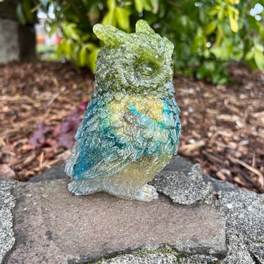 Owl Statue Resin Figurine Preserved Flowers 