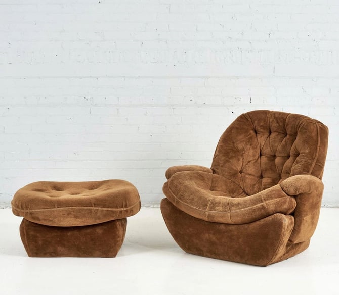Plush 1970's Lounge Chair and Ottoman