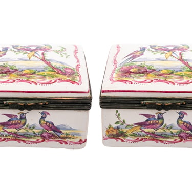 Near Pair of Square Five Inch Porcelain Boxes with Pheonix