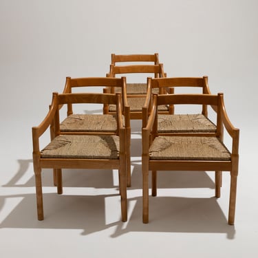 SET DE 6 CHAISES EN PAILLE ET BOIS, VICO MAGISTRETTI, CASSINA, 1960s