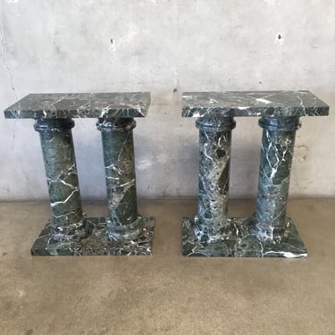 Pair Of 1970's Green Marble Pedistal Tables