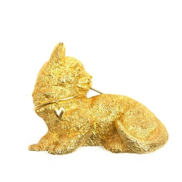 Vintage 80s brooch oversized gold cat pin 