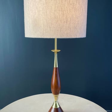 Mid-Century Modern Sculpted Walnut & Brass Table Lamp, c.1960’s 