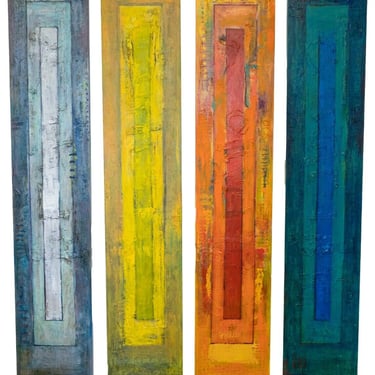 Chun Hui Pak The 4 Seasons Polyptych Mixed Media Painting on Wood Panels 2000s 