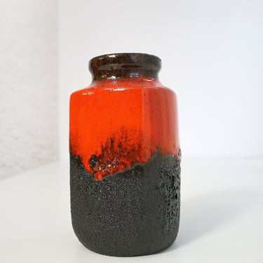 Vintage Scheurich Keramik Fat Lava Textured Ceramic Vase Red Magma Black Melting Dripping Mid Century Modern West German Pottery Art Studio 