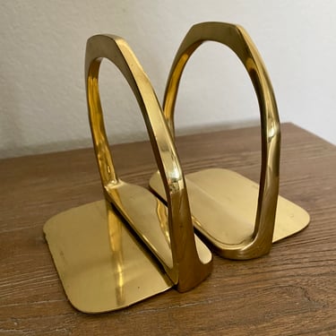 Pair of brass Hermes Style Horse Saddle Stirrup Bookends 