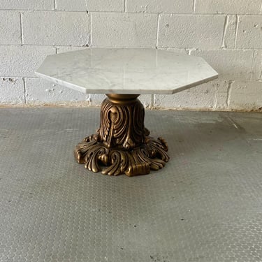 Vintage Mid Century White Octagon Marble Coffee Table with Ornate Gold Base 