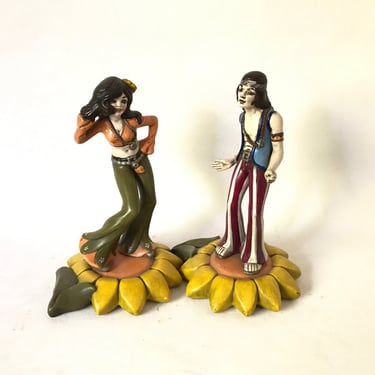 Atlantic Mold Co Ceramic Whimsical Male Female Disco Figurines Vintage 