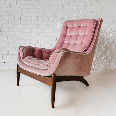Pink Velvet Walnut Sway Back Lounge Chair