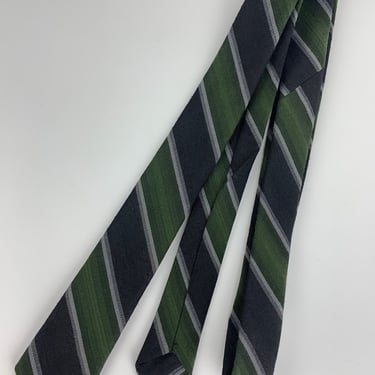 1960's Striped Tie - Green, Black & Gray - MOD Styling - Wondrous Kodel Polyester - Narrow Width 