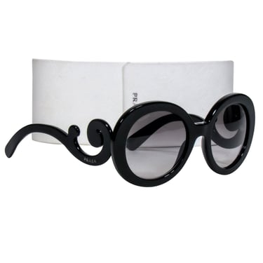 Prada - Black Large Round Sunglasses w/ Side Swirl