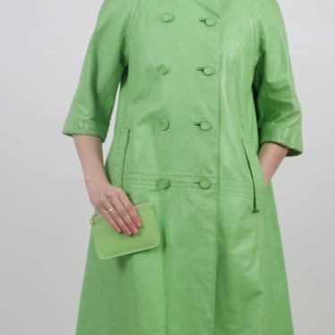 1960s Mod Bright Green Leather Coat and Dress Set