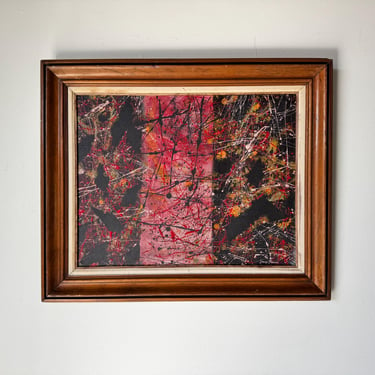 1970's Vintage Jackson Pollock- Style Abstract Expressionist Oil Painting - Signed 