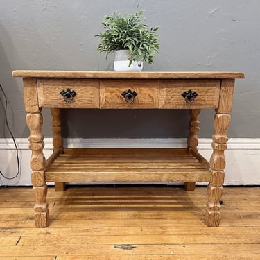 Danish Oak Petite Side Table w/ 3 drawers