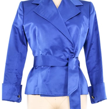 2001 Dolce And Gabbana Blue Satin Cropped Trench Coat