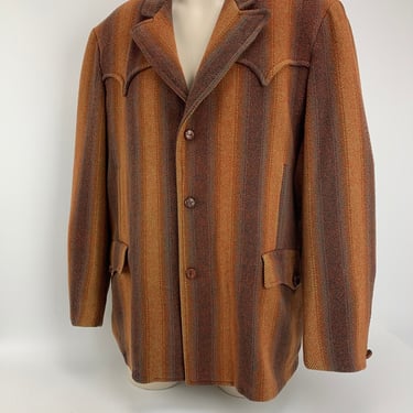 1940'S Western Jacket - Ombre' Striped Wool - PIONEER WEAR Label - Western Rockabilly Jacket - Men's Size Large 