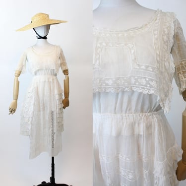 1910s EDWARDIAN COTTON lace dress small | new spring summer 