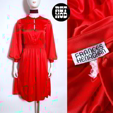 So Chic Vintage 70s Red Satiny Boho Babe Dress by Frances Henaghan 