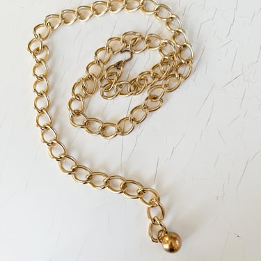 Vintage 1960s / 70s Gold Tone Chain Belt with a ball / one size fits most 