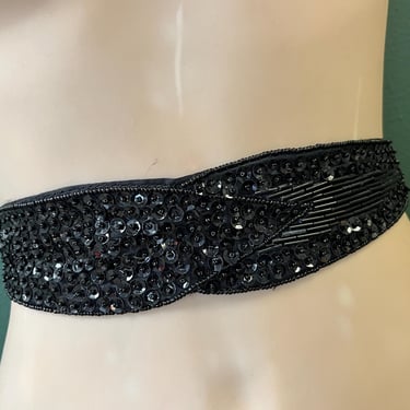 1980s sequin beaded belt vintage dressy waist sash medium large 